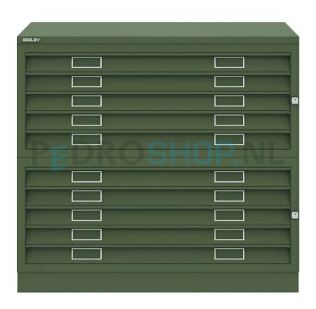 Tekeningkast Bisley A110, A1 formaat, 10 laden, olijfgroen